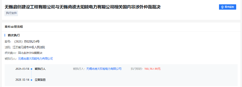 尚德電力再次被執行！